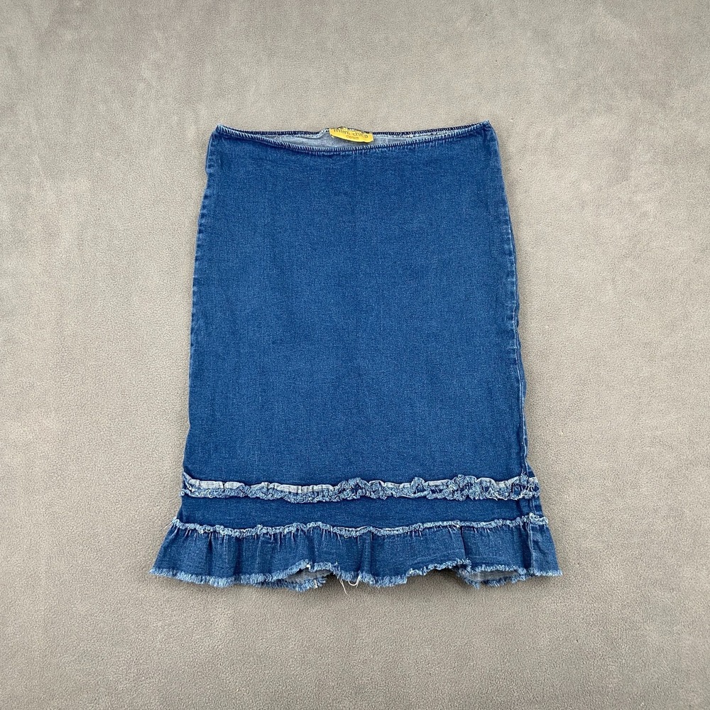 Mimi Chica Denim Skirts‎ Womens 9 Blue Cotton Stretch Outdoor Tiered Frayed Hem